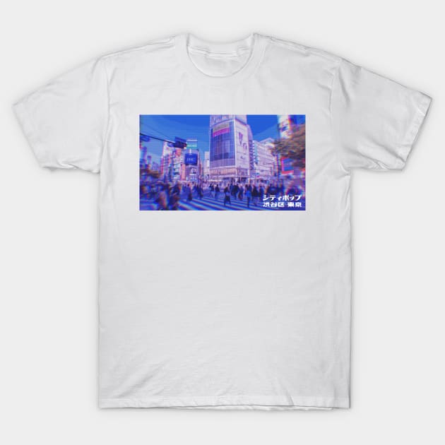 Japanese city pop art series 2 - Shibuya intersection crossing Tokyo Japan in - retro aesthetic - Vaporwave style T-Shirt by FOGSJ